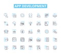 App development linear icons set. Platform, Framework, Code, Interface, Compatibility, Usability, Functionality line Royalty Free Stock Photo
