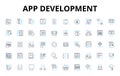 App development linear icons set. Platform, Framework, Code, Interface, Compatibility, Usability, Functionality vector Royalty Free Stock Photo