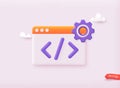 App Development. Smartphone interface building process, mobile app. 3D Web Vector Illustrations