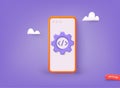 App Development. Smartphone interface building process, mobile app. 3D Web Vector Illustrations