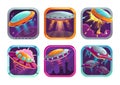 App icons with fighting ufos. Space wars game logo concept. Royalty Free Stock Photo