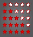 App icons glass set. Five glossy red stars ratings Royalty Free Stock Photo