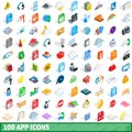 100 app icons set, isometric 3d style Royalty Free Stock Photo