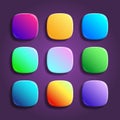 App icons superellipse, glossy vector backgrounds collection. 3D squircle buttons with neon holographic gradients and