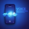 Vector Illustration Voice Recognition On Smartphone, Personal AI Assistant, Search Technology Concept.