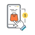 App purchase color line icon. Refers to the buying of goods and services from inside an application on a mobile device. UI UX GUI