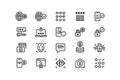 App security line icons. Face detection, pin-code and password, eyeball and fingerprint scan, physical and electronic
