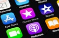 App Store, iTunes, Podcasts icon apps on the screen iPhone Royalty Free Stock Photo