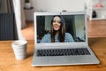 Video meeting on laptop screen, zoom app Royalty Free Stock Photo