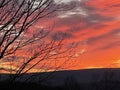 Appalachian winter sunset in brilliant reds