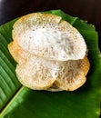 Appam served in banana leaf