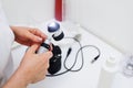 Apparatus for the diagnosis of melanoma - Dermatoscope. Royalty Free Stock Photo