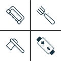 Apparatus Icons Set. Collection Of Carpentry, Alkaline, Tomahawk And Other Elements. Also Includes Symbols Such As