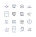 Apparatus line icons collection. machine, device, equipment, implement, gadget, contraption, instrument vector and