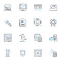 Apparatus provisions linear icons set. Gear, Tools, Equipment, Utensils, Appliances, Instruments, Machinery line vector