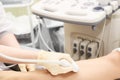 Apparatus ultrasound examination. Doctors work. Medical research. Patients foot Royalty Free Stock Photo