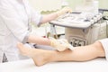 Apparatus ultrasound examination. Doctors work. Patients foot. Medical research Royalty Free Stock Photo