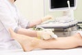 Apparatus ultrasound examination. Patients foot. Medical research. Doctors work