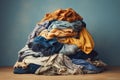 Stack apparel background fashion blue casual colorful fabric dirty gray clean pile textile cloth laundry concept