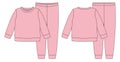 Apparel pajamas technical sketch. Peach pink color. Childrens cotton sweatshirt and pants Royalty Free Stock Photo