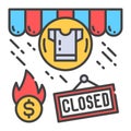 Apparel store closing color line icon. Economic risis. Collapse business. Markets plunging. Sign for web page, app. UI UX GUI