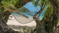 Appealing Hammock between bizarre Trees , Haad Rin , Koh Pangang Royalty Free Stock Photo