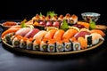 Appealing Platter sushi rolls. Generate Ai Royalty Free Stock Photo