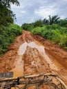 the appearance of badly damaged, potholed and muddy dirt roads