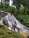 The appearance of beauty and atmosphere in the destination area of the Simbolon waterfall, Bener Meriah Regency of Aceh. Royalty Free Stock Photo