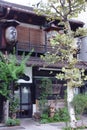 The appearance of a retro and antique period soba restaurant