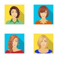 The appearance of a woman with a hairdo, the face of a girl. Face and appearance set collection icons in flat style Royalty Free Stock Photo