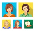 The appearance of a woman with a hairdo, the face of a girl. Face and appearance set collection icons in flat style Royalty Free Stock Photo