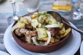 Georgian national dish ojahuri with meat on wooden background Royalty Free Stock Photo