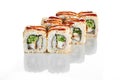 Appetising japanese cuisine California sushi roll with eel on white