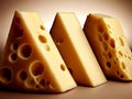 Appetising slices of yellow Swiss cheese