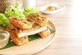 Appetizer. Asian appetizer of crispy shrimp sandwich or shrimp t