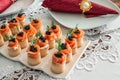 Salmon and black caviar canapÃÂ©s on plate Royalty Free Stock Photo