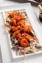 Appetizer with battered shrimp and cabbage salad Royalty Free Stock Photo