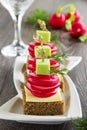 Appetizer of black bread with radish Royalty Free Stock Photo