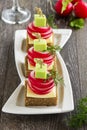 Appetizer of black bread with radish Royalty Free Stock Photo