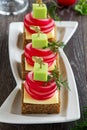 Appetizer of black bread with radish Royalty Free Stock Photo