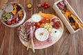 Appetizer boxes on a wooden table