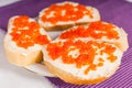 Appetizer of Caviar on Slices of Baguette Bread Royalty Free Stock Photo