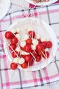 Appetizer of cherry tomatoes and mozzarella