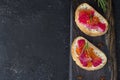 Ciabatta with beet Gravlax salmon with caviar Royalty Free Stock Photo