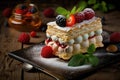 appetizer with cream on table napoleon cake pastries