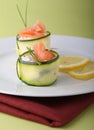 Appetizer, cucumber roll with salmon Royalty Free Stock Photo