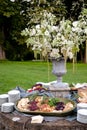 An appetizer display during the cocktail hour of a catered wedding or other special event