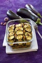 Appetizer of fried and marinated eggplant with onion and carrot