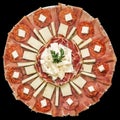 Traditional Garnished Gourmet Appetizer Savory Welcome Dish Meze Isolated on Black Background